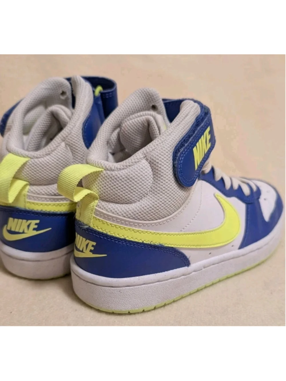 Nike Court Borough Mid 2 GS Astronomy Blue Volt White Yellow Kids 4Y F104